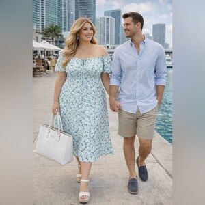 NWT A New Day Floral On or Off-Shoulder Blue Dress size XXL 🌸🌹🌺